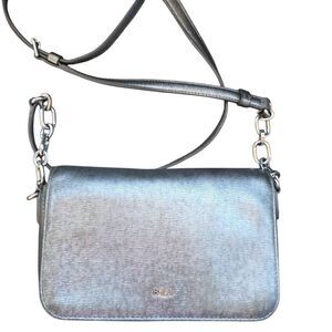 Lauren Ralph Lauren  Carmen Saffiano Antique Silver Crossbody Bag Fold-over flap